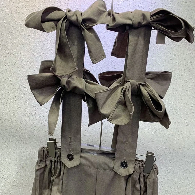 

VGH Loose Lace Up Jumpsuit For Women Sleeveless High Waist Patchwork Pocket Casual Jumpsuits Female Fashion New Clothing Style