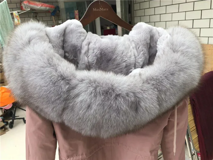 Женская парка из натурального меха, зимняя теплая большая шуба из натурального Лисьего меха, подкладка из кроличьего меха Рекс, зимняя куртка