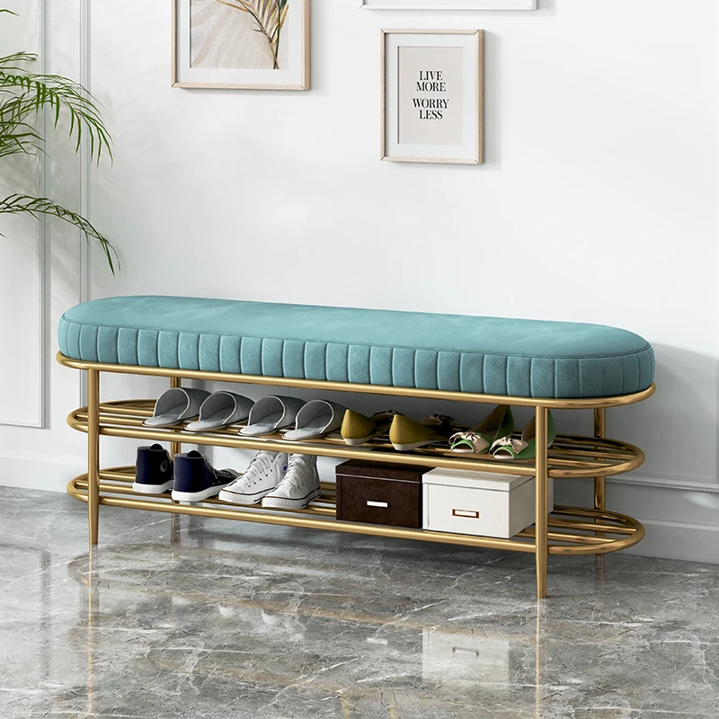 

Wrought Iron Shoe Stool for Household Door Cushion Shoe Cabinet Porch Shoe Rack Creative Shoes Long Stool.