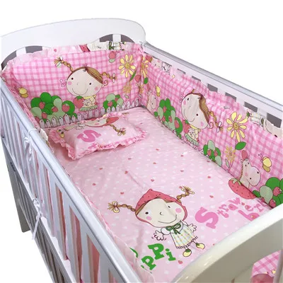 Pink Комплект детского постельного белья из 6 предметов, Детские бамперы для кровати, матрас, подушка для спины, хлопковое белье для малышей, комплекты для маленьких мальчиков и девочек, 110*60 см - Color: Pink