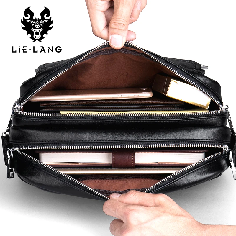 LIELANG 100% сумки на плечо из натуральной кожи для мужчин сумка-портфель Мужская