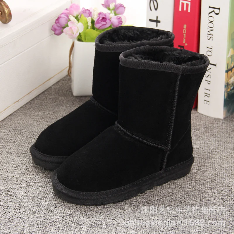 

Snow boots medium barrel black children's cotton padded shoes soled flat bottomed and girls' shoes winter