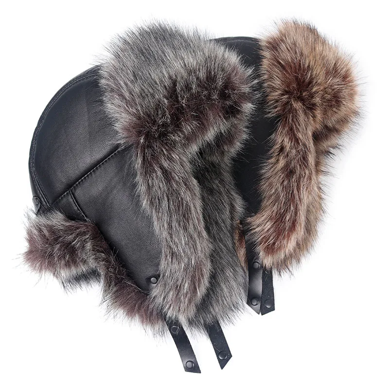 Кожа PU кожи Для мужчин кожаная куртка для Шапки с ухи заслонки русской зимы