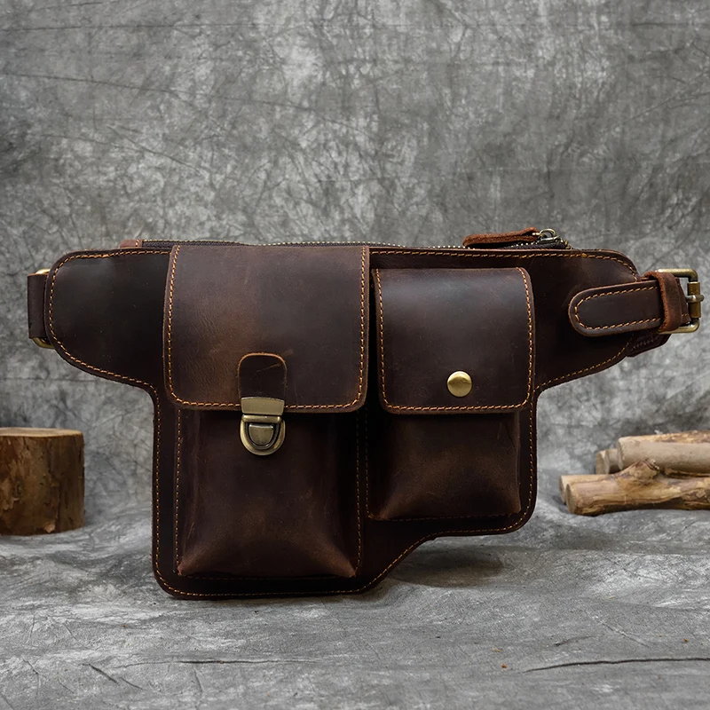 MAHEU Мужская поясная сумка кожаная нагрудная многофункциональные поясные сумки