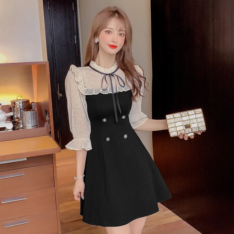 

Will the new French wave small sweet sweet wind in spring and summer to collect waist thin chiffon dress