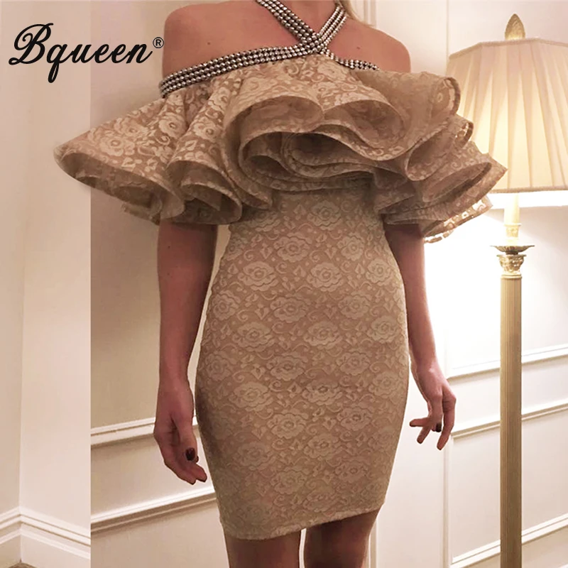 Женское платье с открытыми плечами Bqueen сексуальное элегантное кружевное