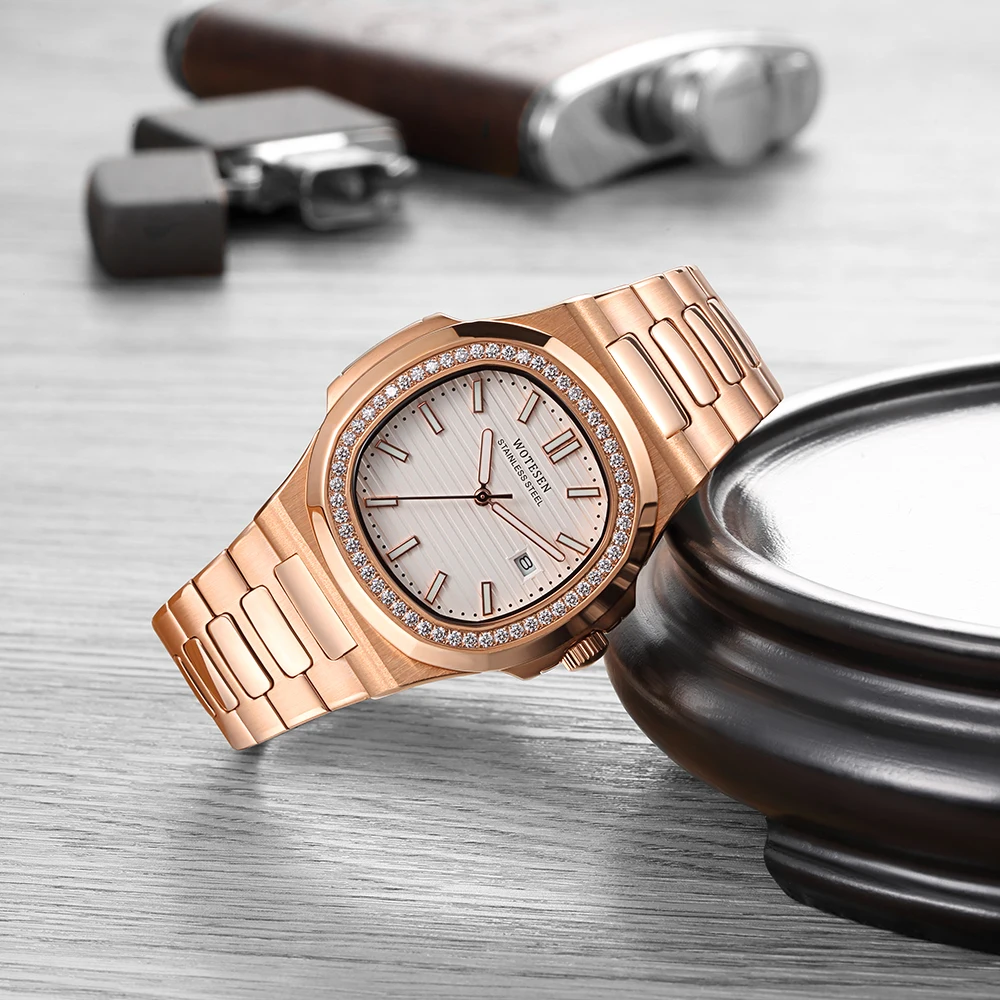 Новые мужские часы Patek, роскошные часы топ бренда с бриллиантами, мужские Модные Повседневные военные водонепроницаемые часы из нержавеющей стали золотистого цвета