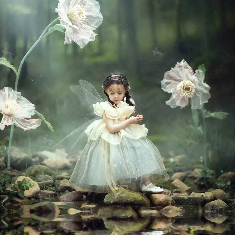 Платье принцессы с цветами для девочек бальное платье подружек невесты