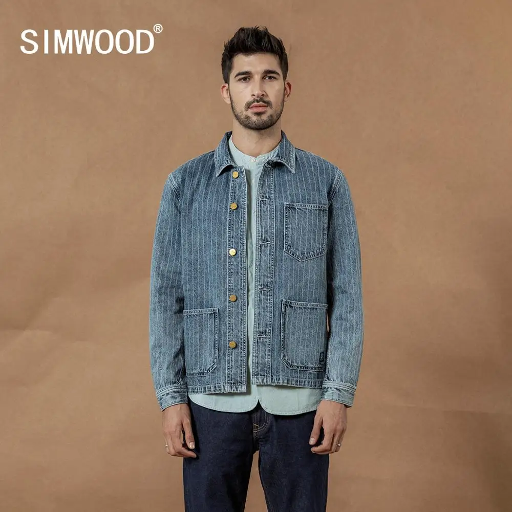 SIMWOOD 2020 Весенние новые джинсовые куртки в Вертикальную Полоску мужские пальто