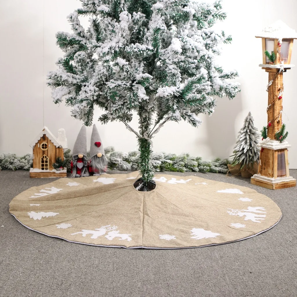 

48" Snowflake Burlap Tree Skirt Faldon Navidad For Children Christmas Ivory Kids Like For Home Event Party Supplies New Year