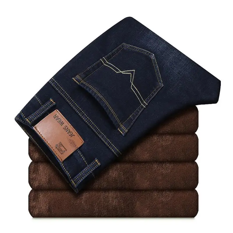 Мужские черные флисовые утолщенные теплые длинные джинсы новые мужские