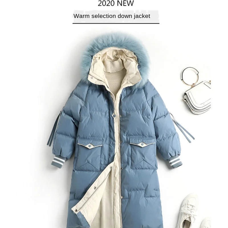 

Winter New Women's Down Jacket Fashion Loose Hooded White Duck Down Jacket Women Outdoor Leisure Mid-length Cotton Jacket