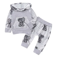 baby suits hooded tops 2pcs cute elephant print bebe sets unisex infan clothes suits long sleeve top full length bottoms 3m 18m