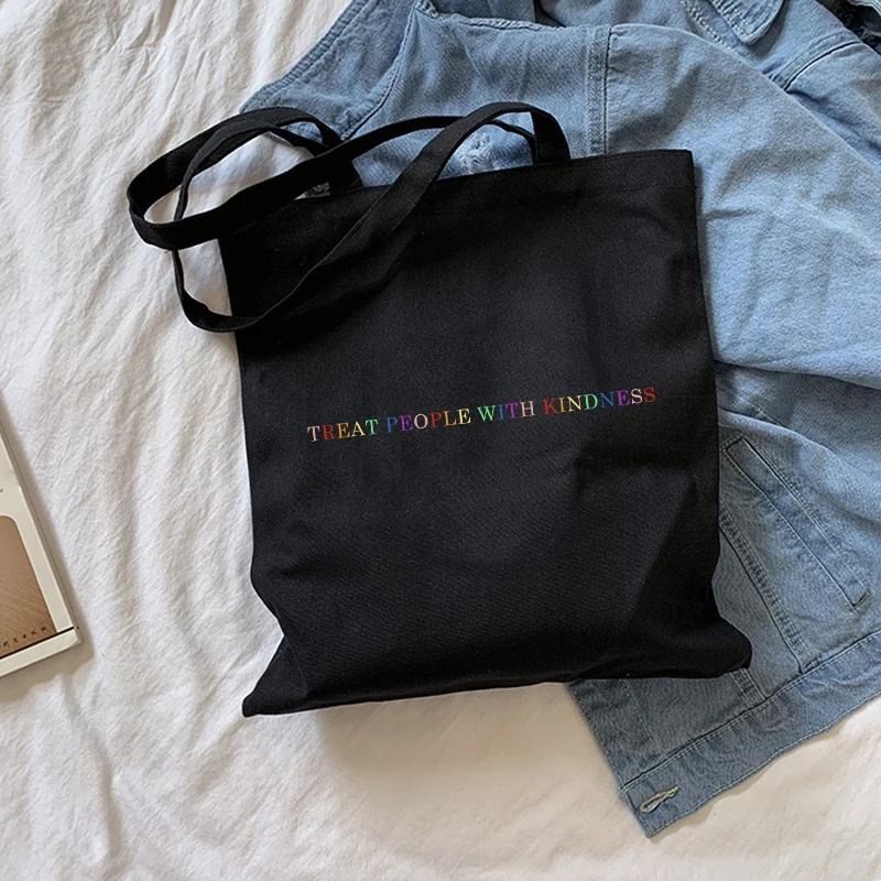 

Treat people with kindness letter Casual Harry Styles Fashion Canvas Big Capacity Harajuku WomenNew Fun Vintage Shoulder Bag