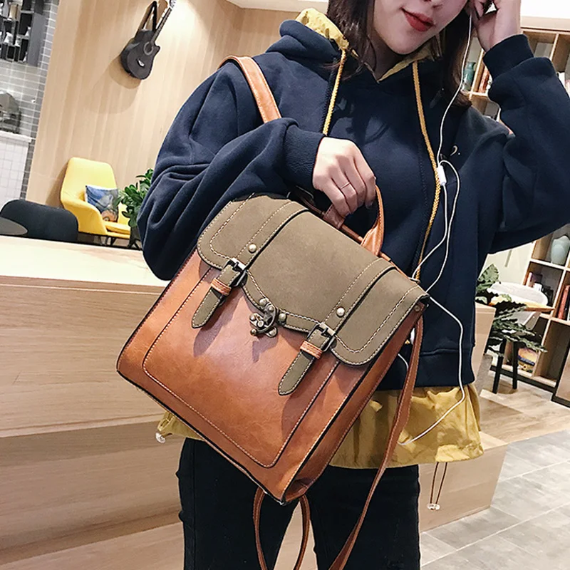 

Vintage Pu Leather Women Backpack Preppy Style Backpacks Fashion School Bag College Girl Backpack Shoulder Bags Mochila Feminina