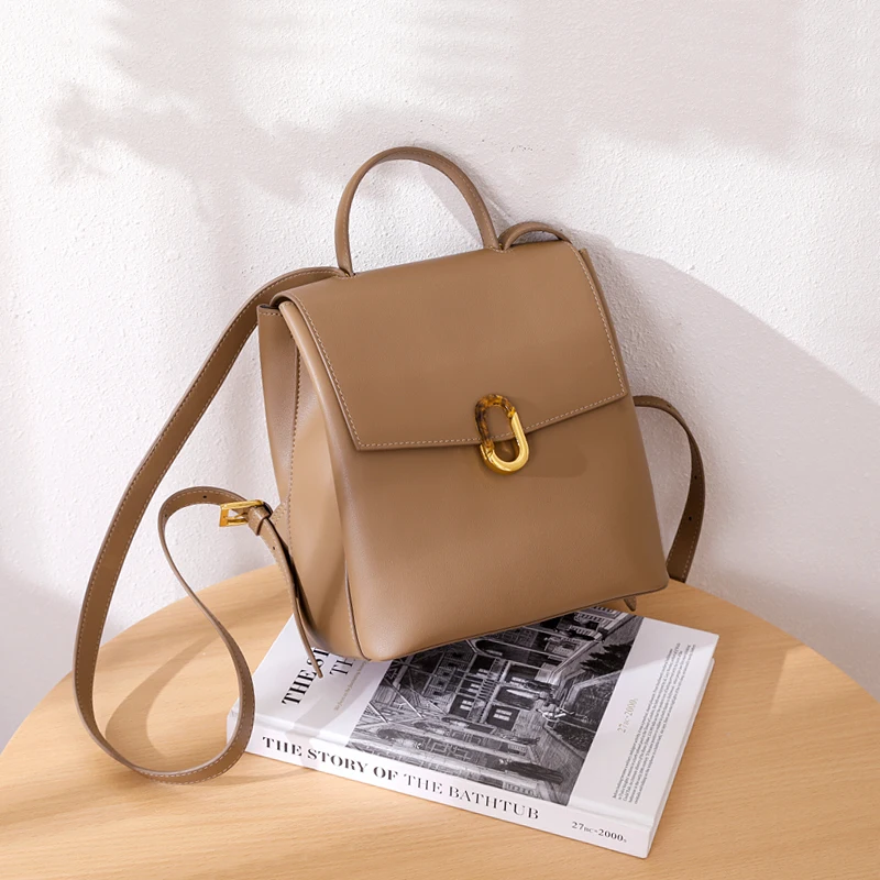 

New Fashion Women Real Leather Large-Capacity Backpack Ladies Backpack Brand Design Cow Leather Muti-function Tote Bag