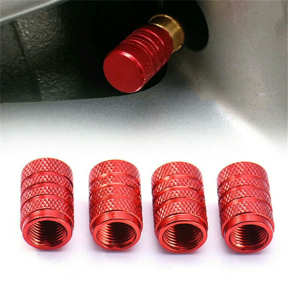

4pcs Tire Rim Valve Air Port Dust Cover Super Cool Aluminium Alloy Valve Cap With Anti-leak Rubber Inner Ring Car Accessories