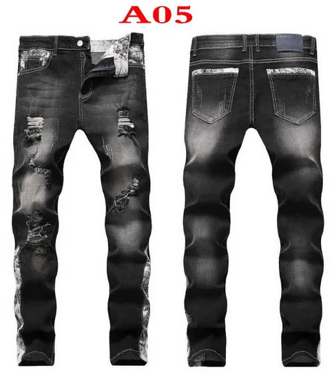 Men Jeans Hole Ripped Stretch Destroyed Hip Hop Jeans Design Men's Jeans Slim Stretch Slim Denim Pants Jeans Brand More Styles