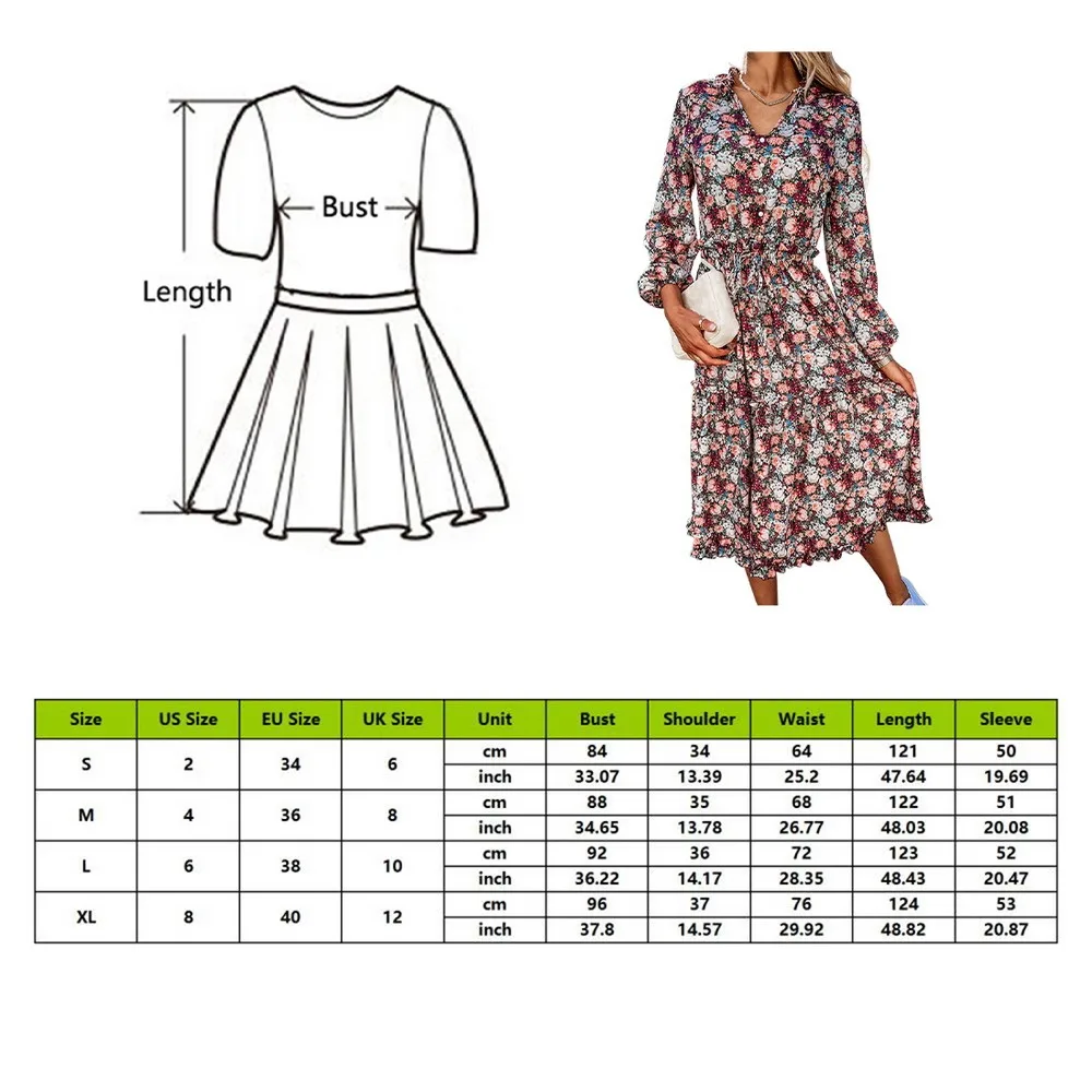 

2021 Spring And Summer Women New Digital Print Small Fresh And Sweet Lace Mid-Length Dress Sexy V Neck Floral Casual Beach Dress