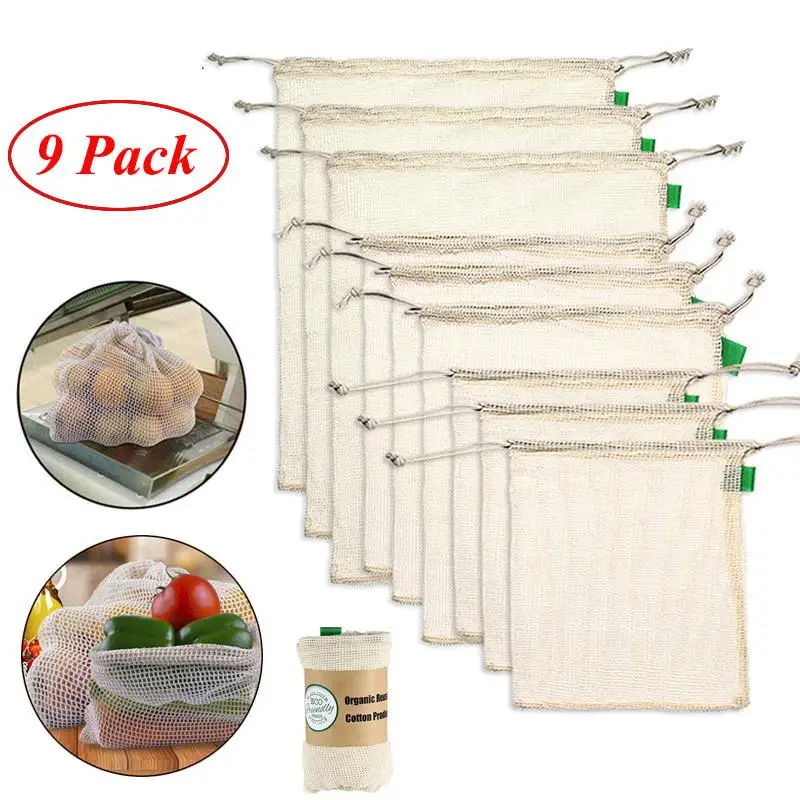 9 шт./комплект высококачественные органические хлопковые сетчатые сумки
