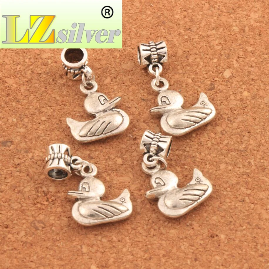 Cute Ducks Swimming Big Hole Beads 16x29mm 75PCS Zinc Alloy Dangle Fit European Bracelets Jewelry DIY B097