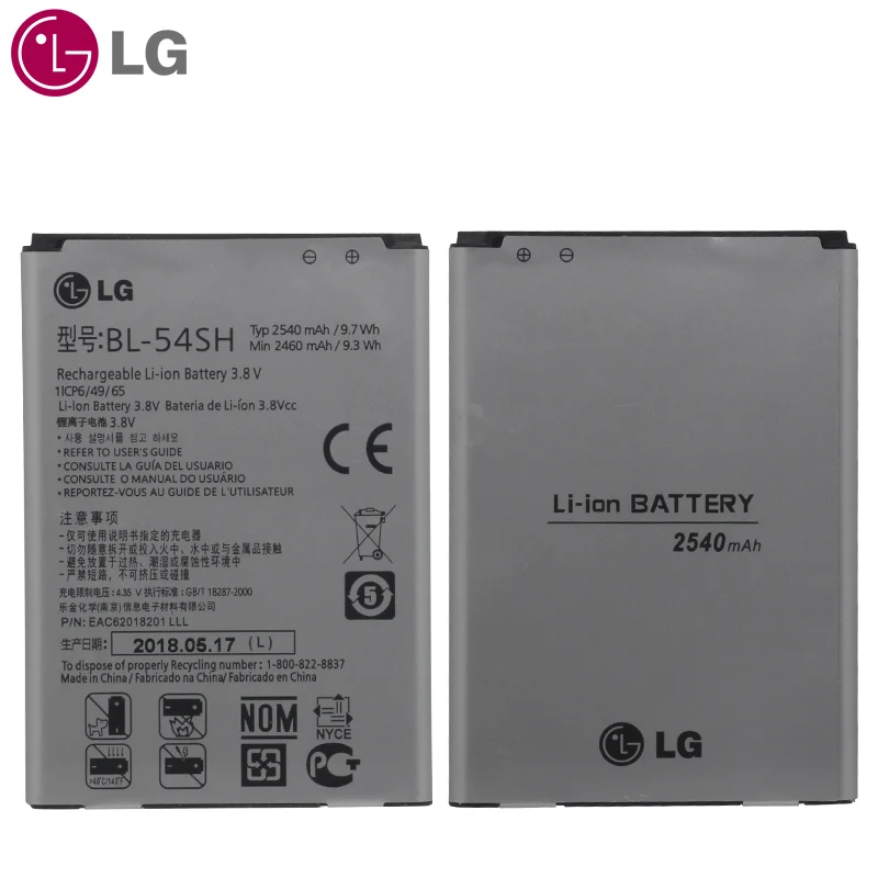 LG телефона Батарея BL-54SH для LG G2 F320 F340L H522Y F260 D728 D729 H778 H779 D722 2540 мА/ч, оригинальная замена Батарея