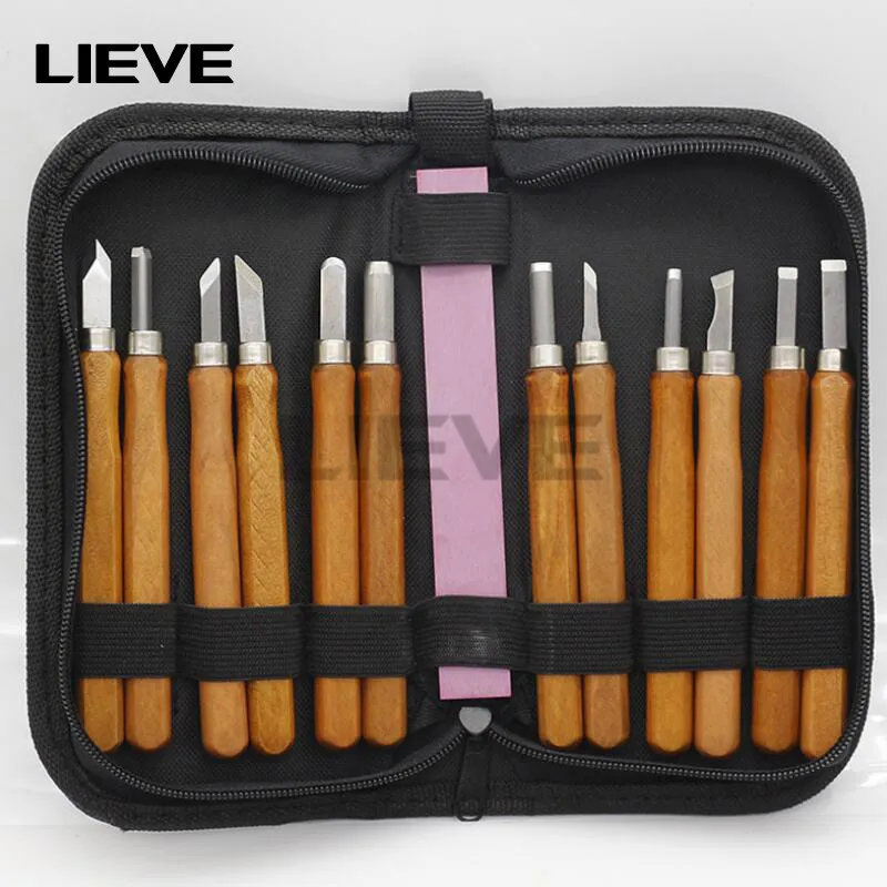

Carving knife Manual wood carving knife Rubber carving set Wood carving wenwan tools Imitation mahogany 12pcs woodworking tools