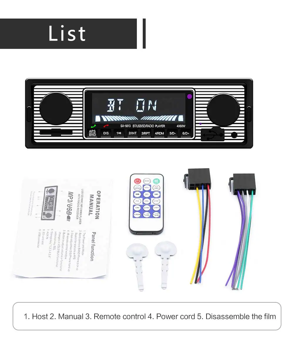 1 din автомобильное радио Bluetooth винтажное автомобильное радио MP3 плеер стерео USB AUX классическое аудио