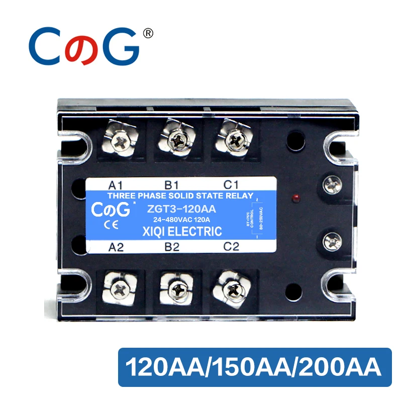 Relé de Estado Sólido ca de Controle ac cg 120a 150a 200a aa Trifásico Ssr Controle ac Relé de Estado Sólido Ssr ac para ac Fases Relé de Estado Sólido