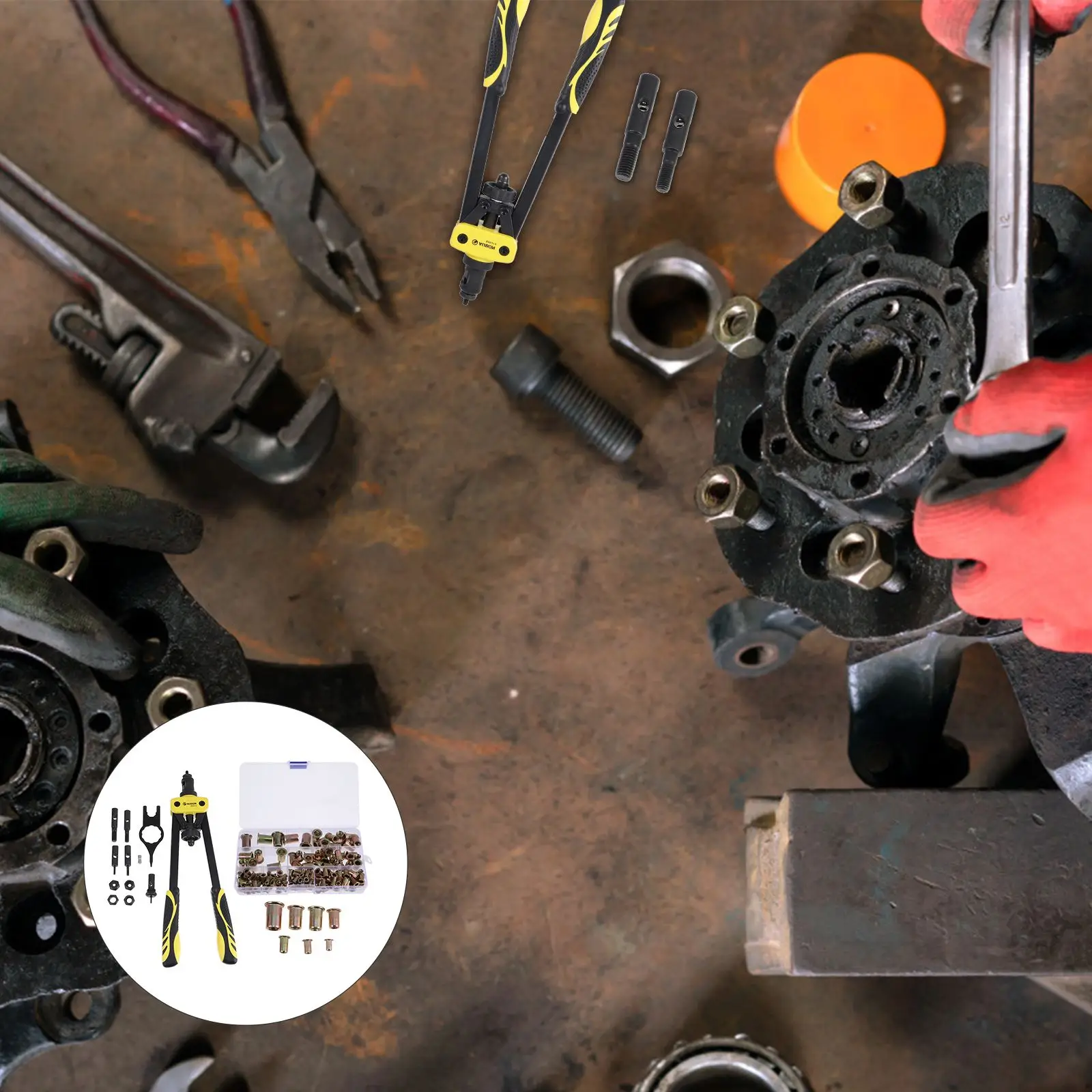 

1 Setl Riveter tool Hand Insert Practical Hand Rivet Nut Install Tool Kit Durable Rivet Nut Setter Tools with Nuts