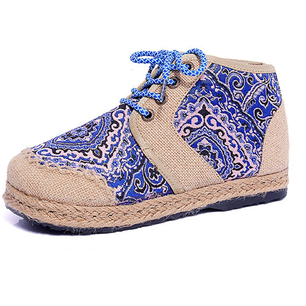 Новинка Женская обувь в винтажном стиле Тканевая на плоской подошве из хлопка и