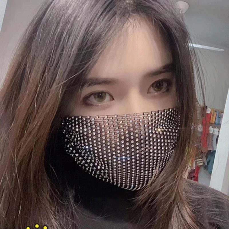 

Reusable Face Bandanas Rhinestone Diamonds Sequins Mouth Cover Full Face Protective Anti-dust Party Face Balaclava for Adults
