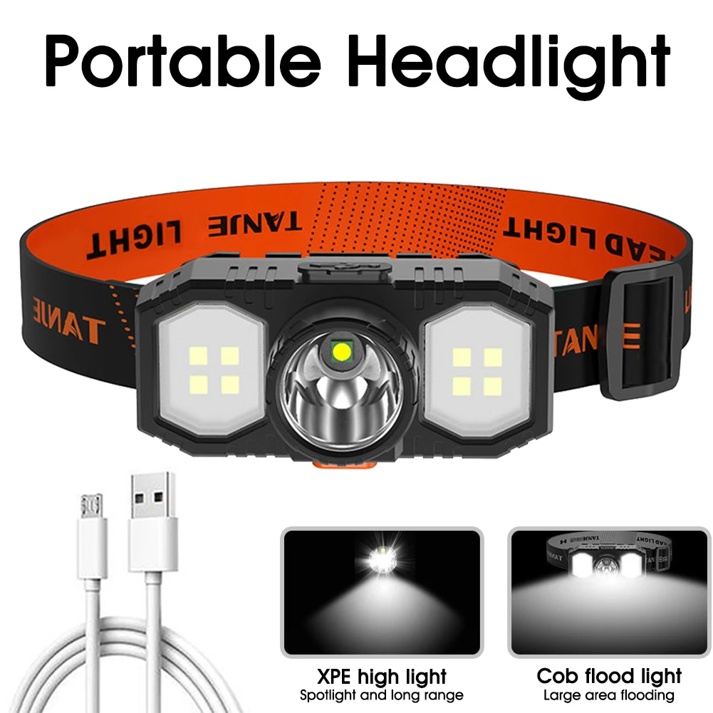 

Уличный портативный светодиодный налобный фонарь USB COB + XPE, высокая яркость, перезаряжаемый, 3 режима, водонепроницаемый, для рыбалки, Походо...