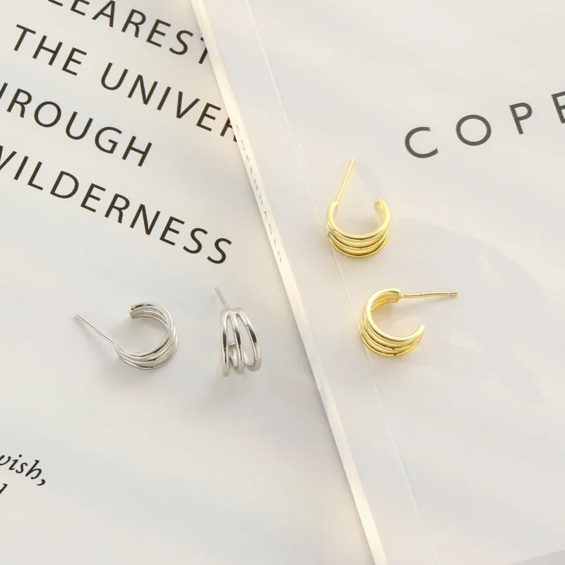 

ORYANA 925 Sterling Silver Korean three ring studs geometric multi-layer ring studs Design earrings Fine Jewelry Best Gift