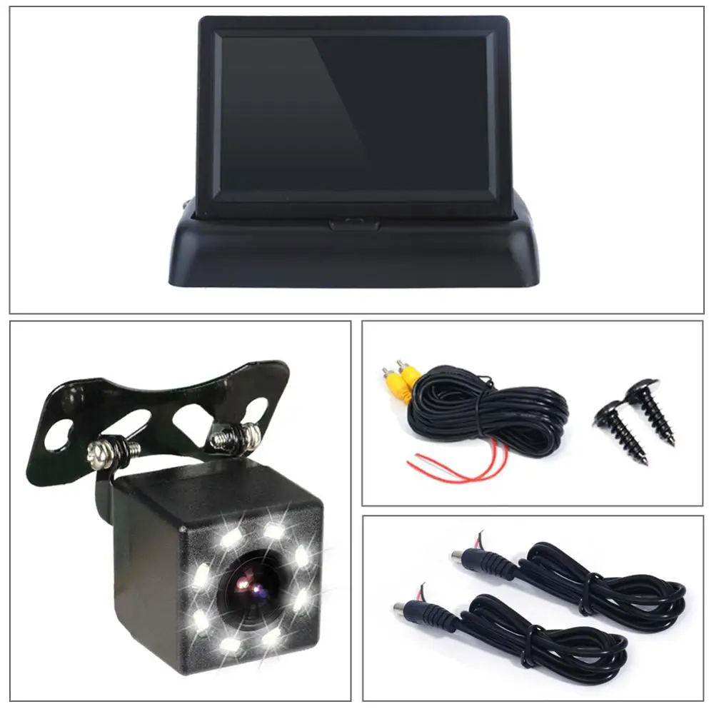 Monitor 8 LED 2 в 1 помощь при парковке 4,3 дюймов складной автомобильный монитор видео плеер ночного видения Водонепроницаемая камера заднего вида инфракрасная - Цвет: Monitor 8 LED