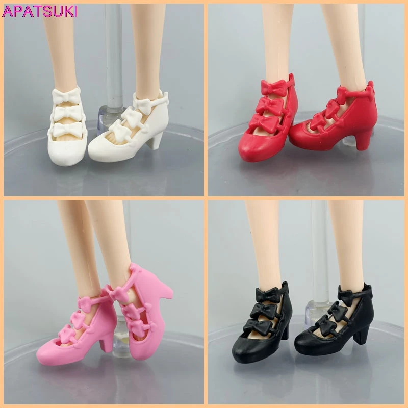 

4pairs/lot Princess Bowknot High-heel Fashion Doll Shoes for Barbie Dolls Shoes for Blythe Doll Ankle Sandals DIY Playhouse Toys