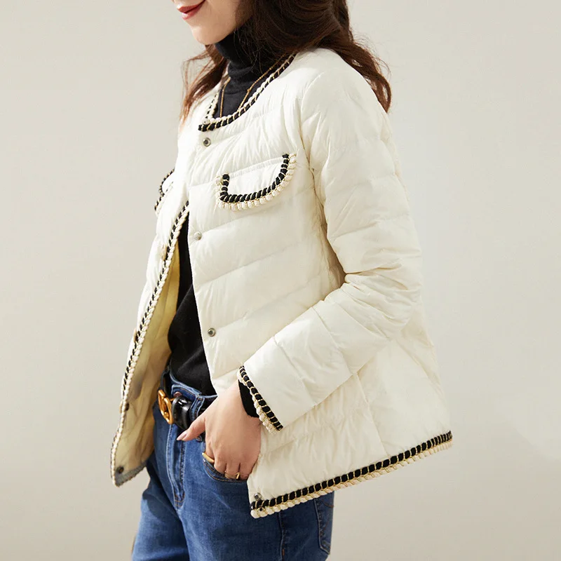 

Женский зимний пуховик 2022 года, короткая Осенняя верхняя одежда, приталенное теплое пальто на белом утином пуху, верхняя одежда, новая модна...