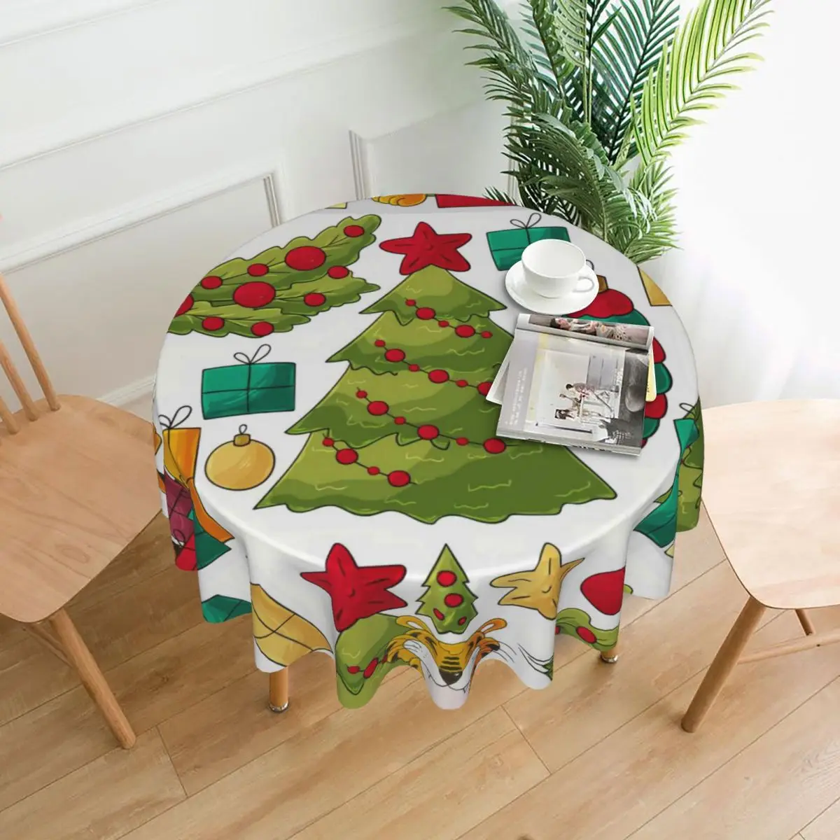 

Рождественская круглая скатерть в клетку маслостойкая устойчивая к царапинам скатерть с принтом для вечерние чного ужина чехол