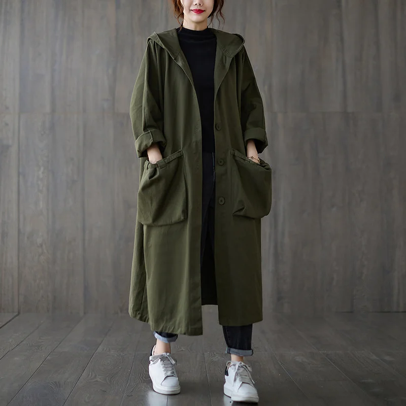 

High quality elegant trench coat for women hooded casual fashion windbreaker feminino long section 2022 spring autumn coat femme