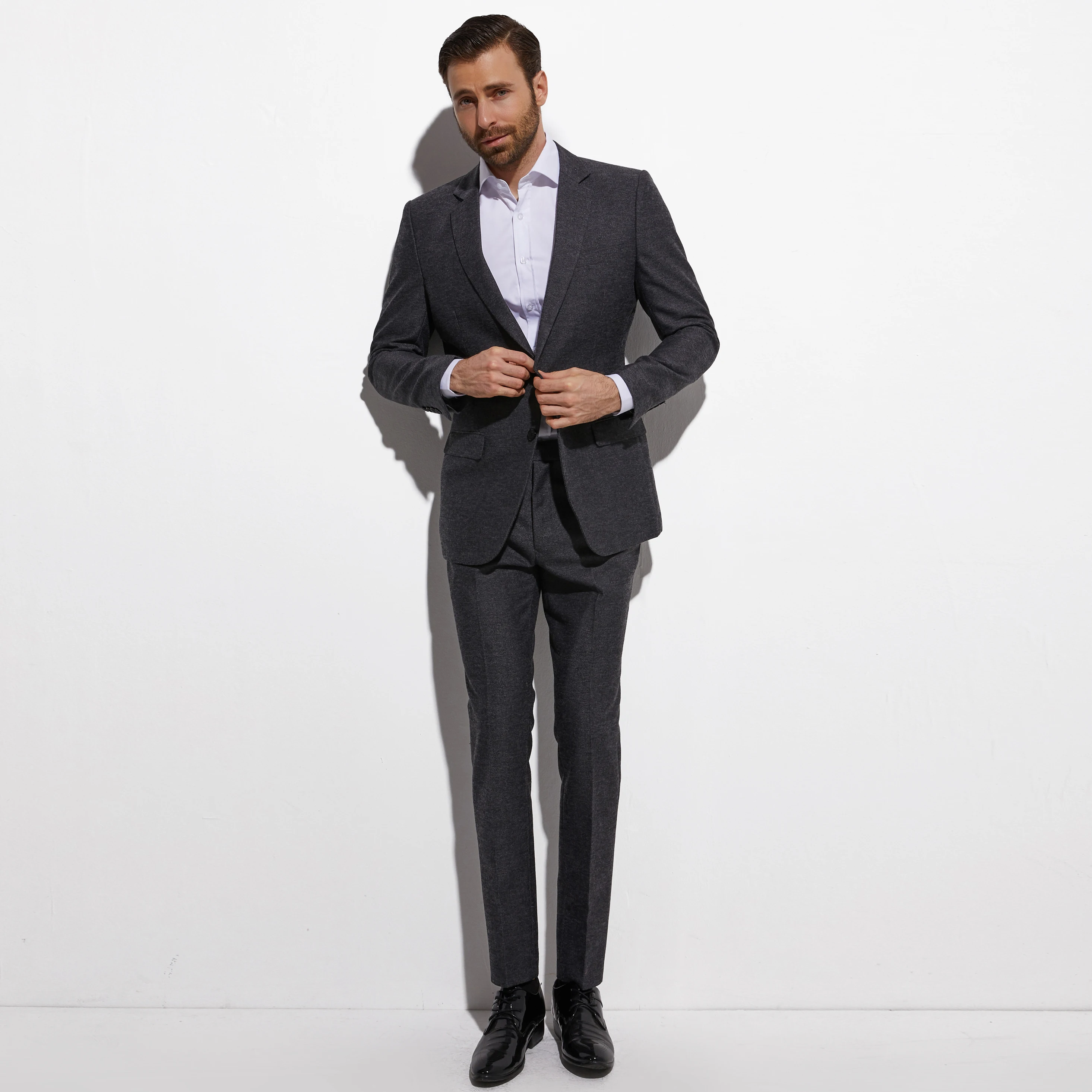 2020 теплые темно серые тонкие в полоску с начесом шерстяные костюмы для зимы