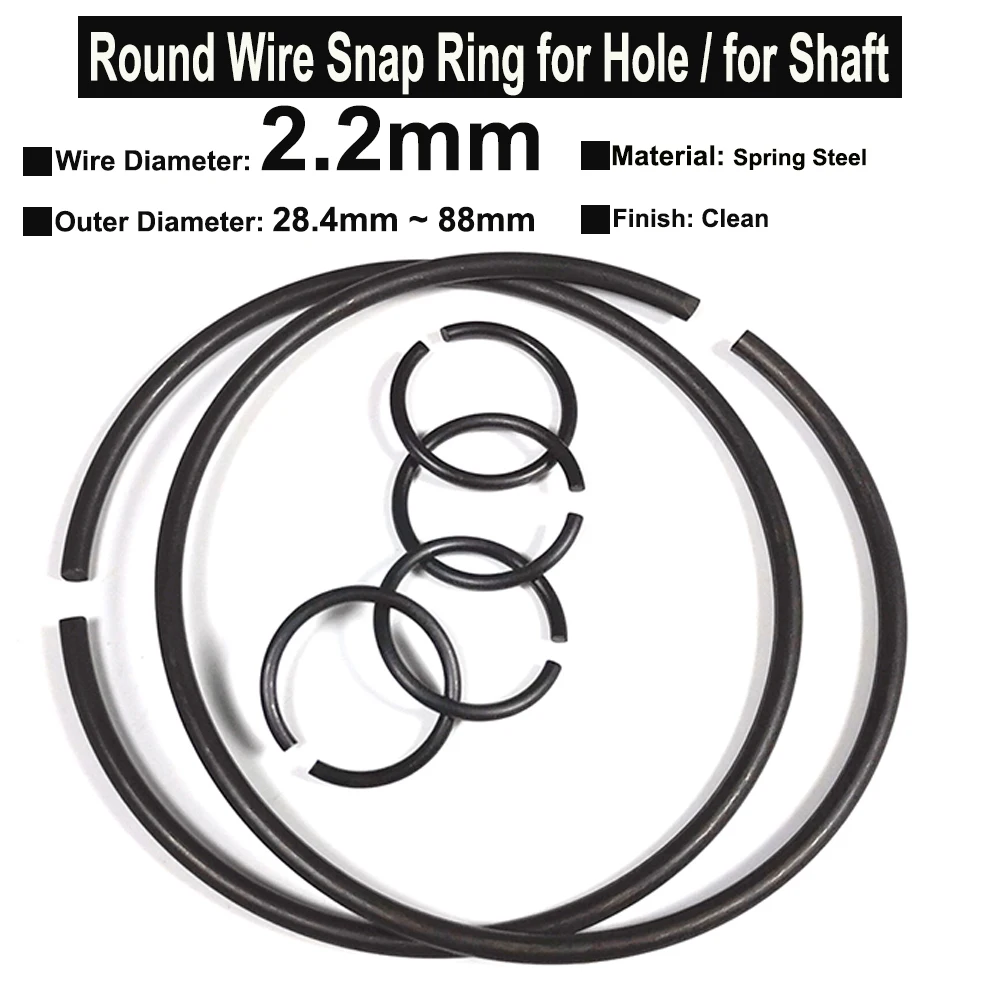 

10Pcs Wire Diameter φ2.2mm Spring Steel Round Wire Snap Rings for Hole Retainer Circlips for Shaft OD=28.4mm~88mm