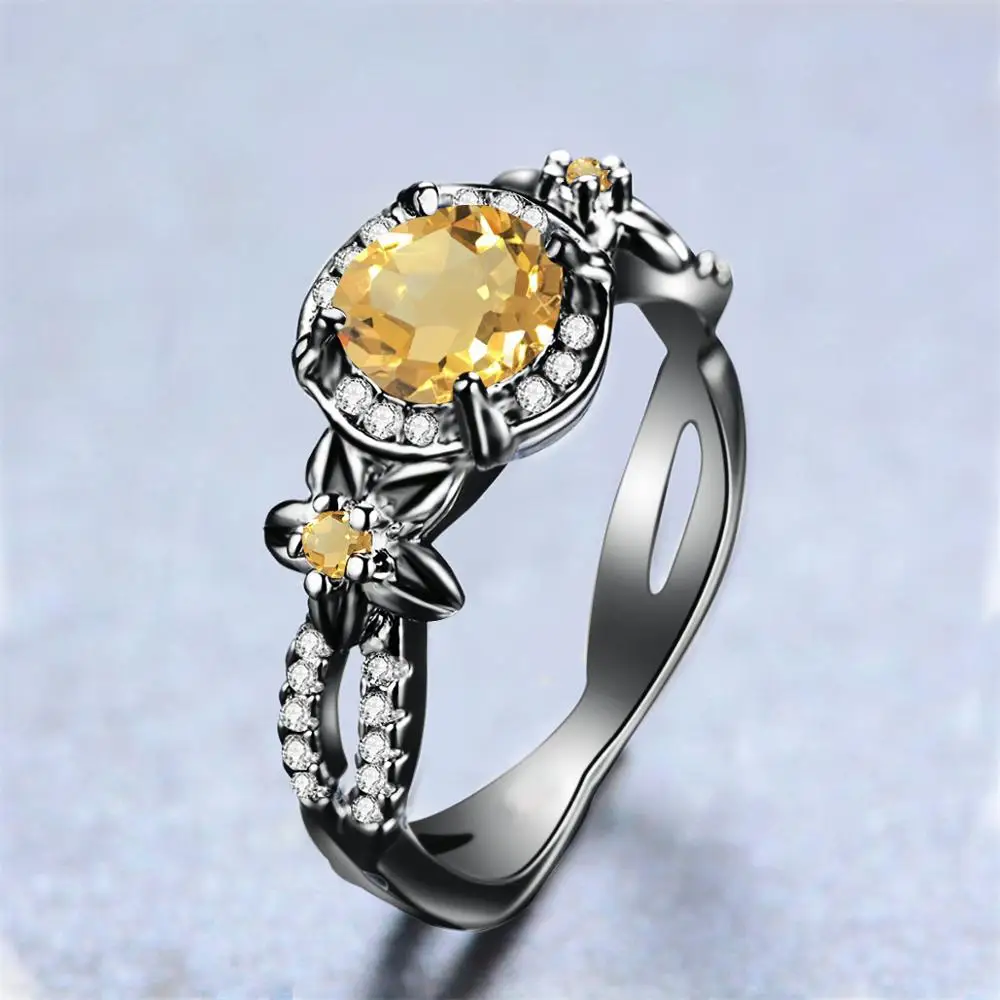 

Black Gold Diamond Ring 100% Real Silver 925 With Citrine South Africa Gemstone Trendy Bridal Sets Rings Fine Jewelry For Women