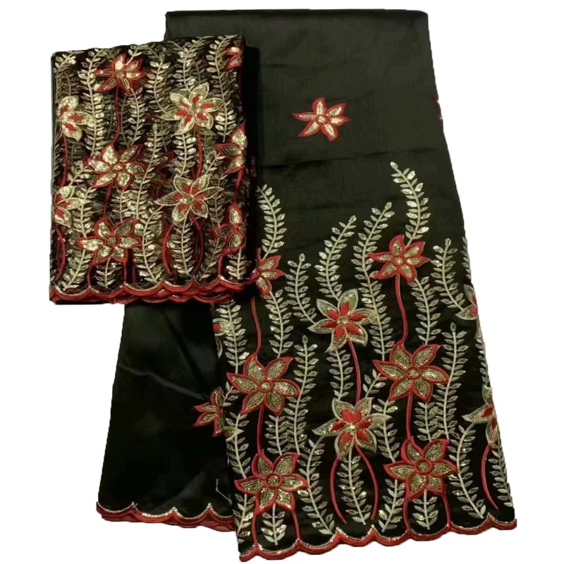 

Комплект из 5 + 2 ярдов/Индийский Шелк-сырец накидки George, африканская ткань George, горячее нигерийское кружево, набор тканей с блузкой для сваде...