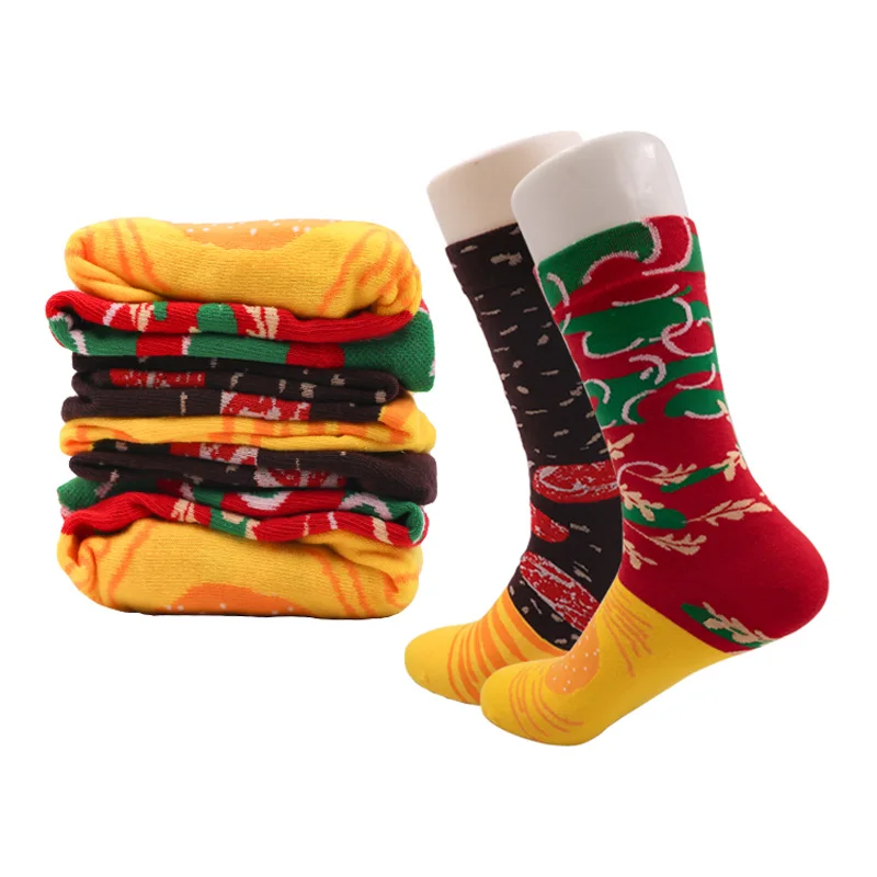 Women Socks Personalized Design Hamburger Sock Christmas Gift 3 Pairs Happy Harajuku Skate Cotton Funny Sock Gift