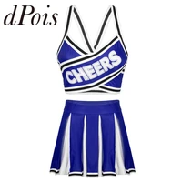 2pcs women adults cheerleader costume cheerleading uniform outfit elastic striped straps crop top with high waist pleated skirt
