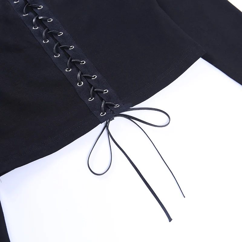 

Instunning Gothic Long Sleeve Crop Top Punk Autumn Sexy Tops Bandage Hollow Out Casual Harajuku Women's T-shirts Streetwear 2020