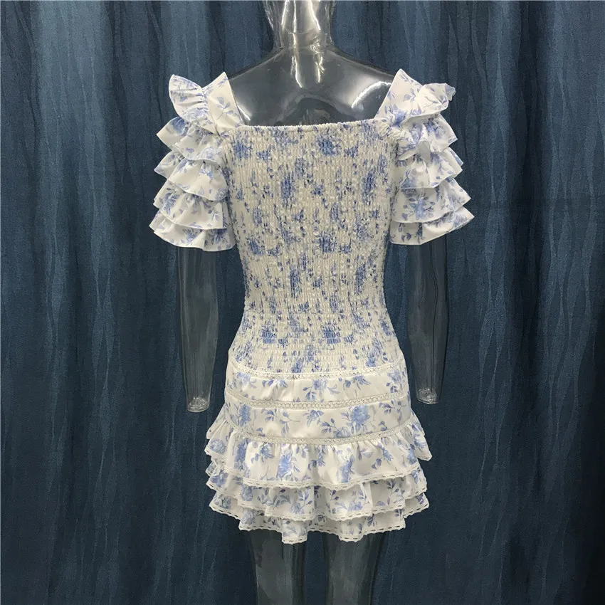 

High Quality 2021 Ruffle Light Blue Women Mini Dress