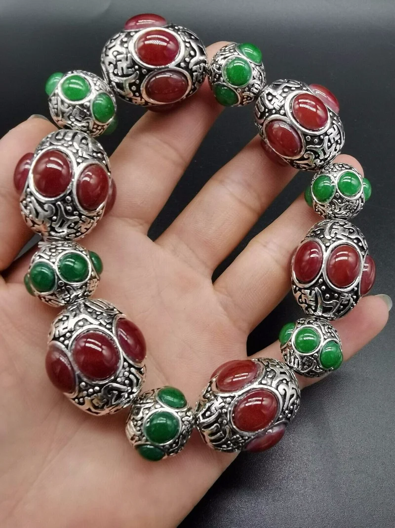 

Китайская мода для мужчин и женщин, зеленая, красная, Нефритовая инкрустированная старинная фотография