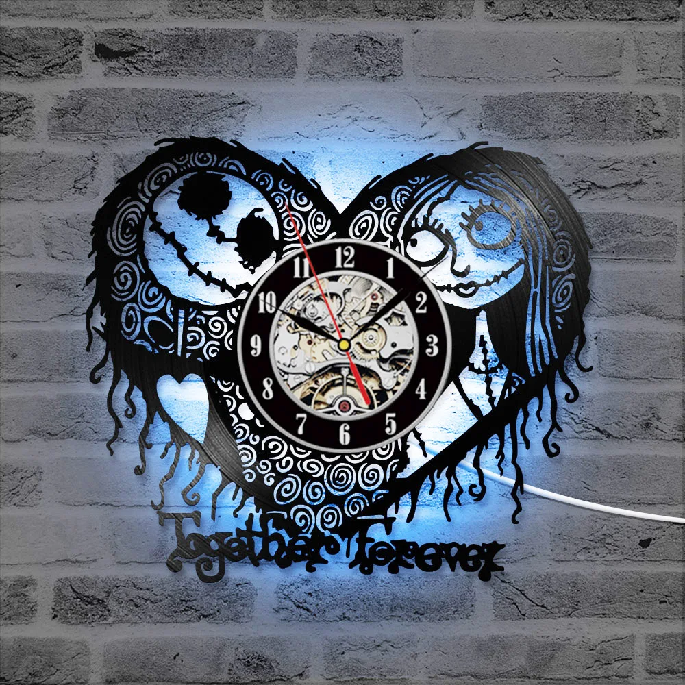 

Nightmare Before Christmas Record Wall Clock Vintage LED Clock 7-Color Heart Design Vinyl Record Clock Home Decor Christmas Gift