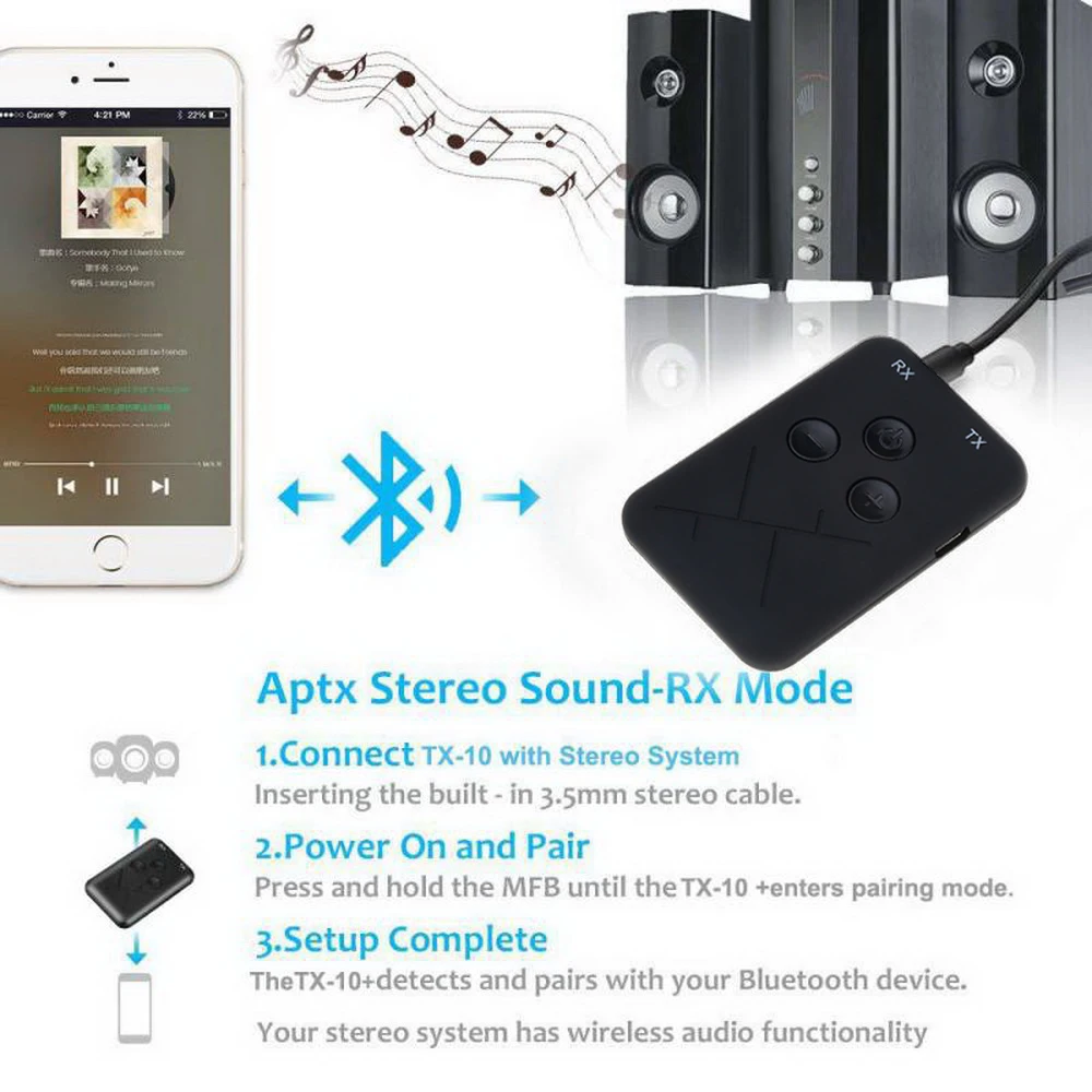 Портативный Bluetooth 4 2 передатчик беспроводной аудио приемник адаптер Мини 3 5 мм ТВ